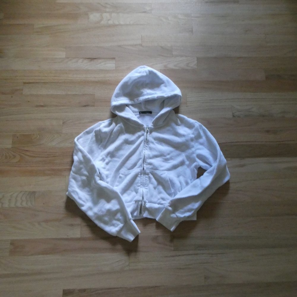 Brandy Melville White Crystal Cropped Zip-Up Hoodie